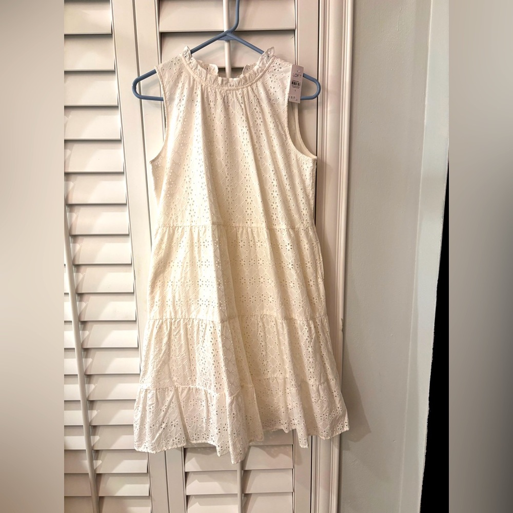 Loft white crochet dress, new with tags on